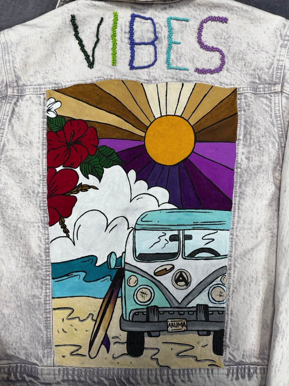 VIBES VIOLET JACKET - REMOVABLE ART- BEAD EMBROIDERED LETTERS - M