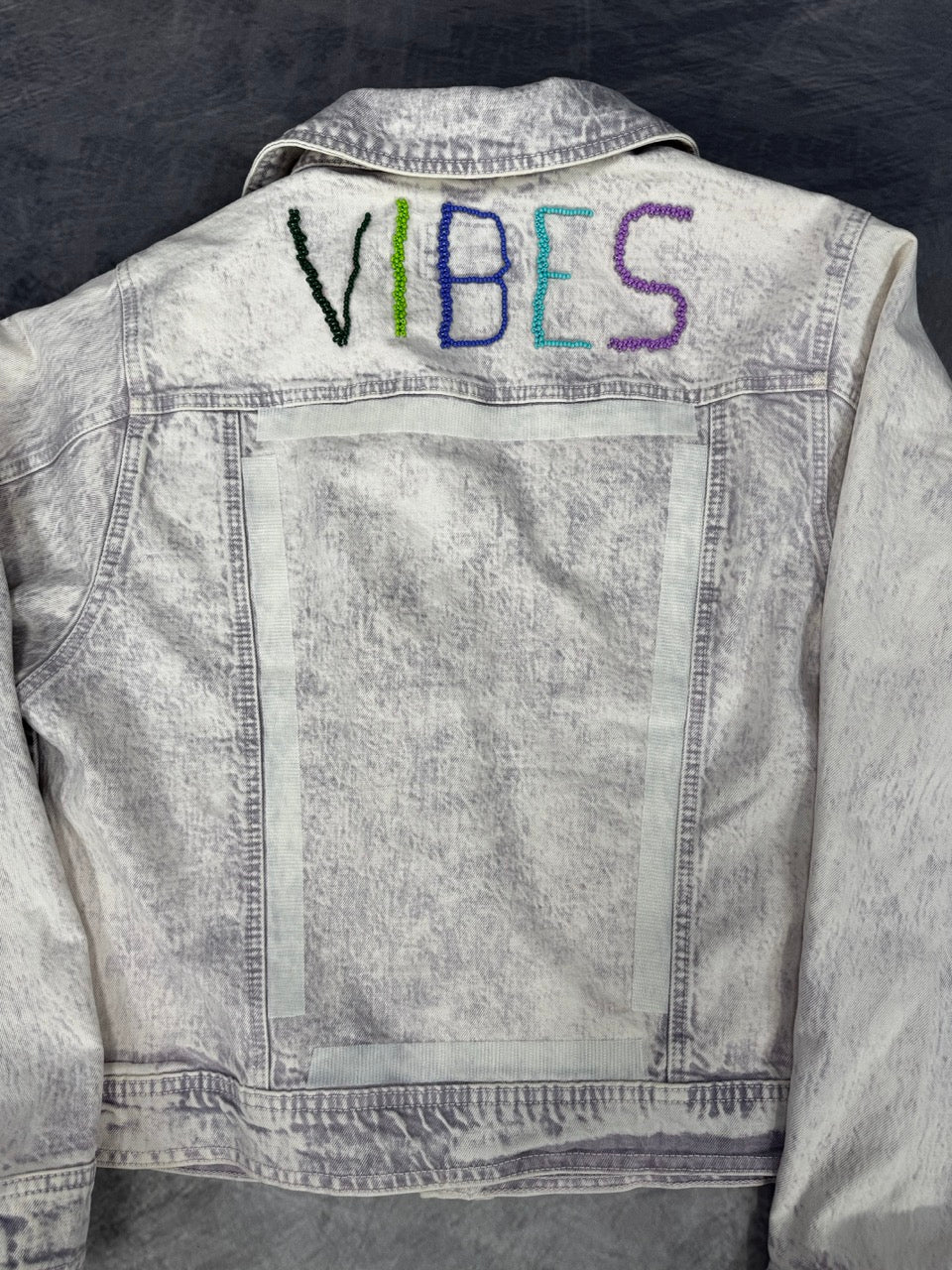 VIBES VIOLET JACKET - REMOVABLE ART- BEAD EMBROIDERED LETTERS - M