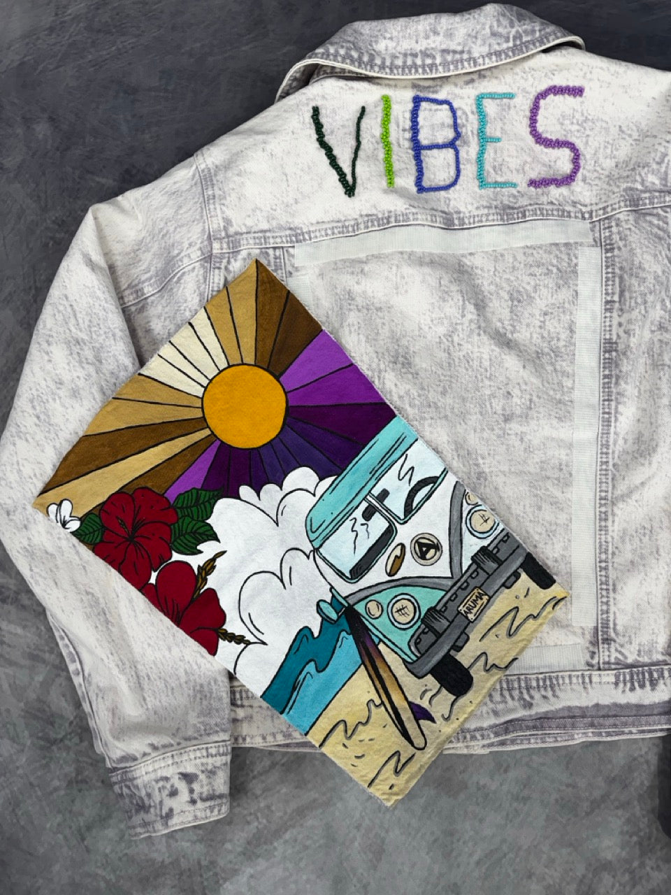 VIBES VIOLET JACKET - REMOVABLE ART- BEAD EMBROIDERED LETTERS - M